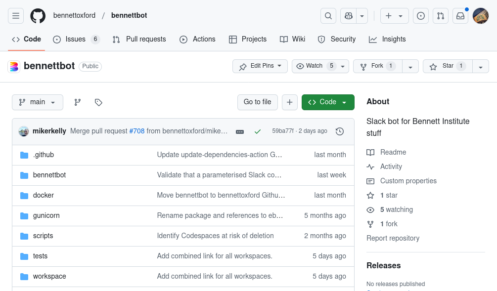 Screenshot of the Bennett Bot repo
