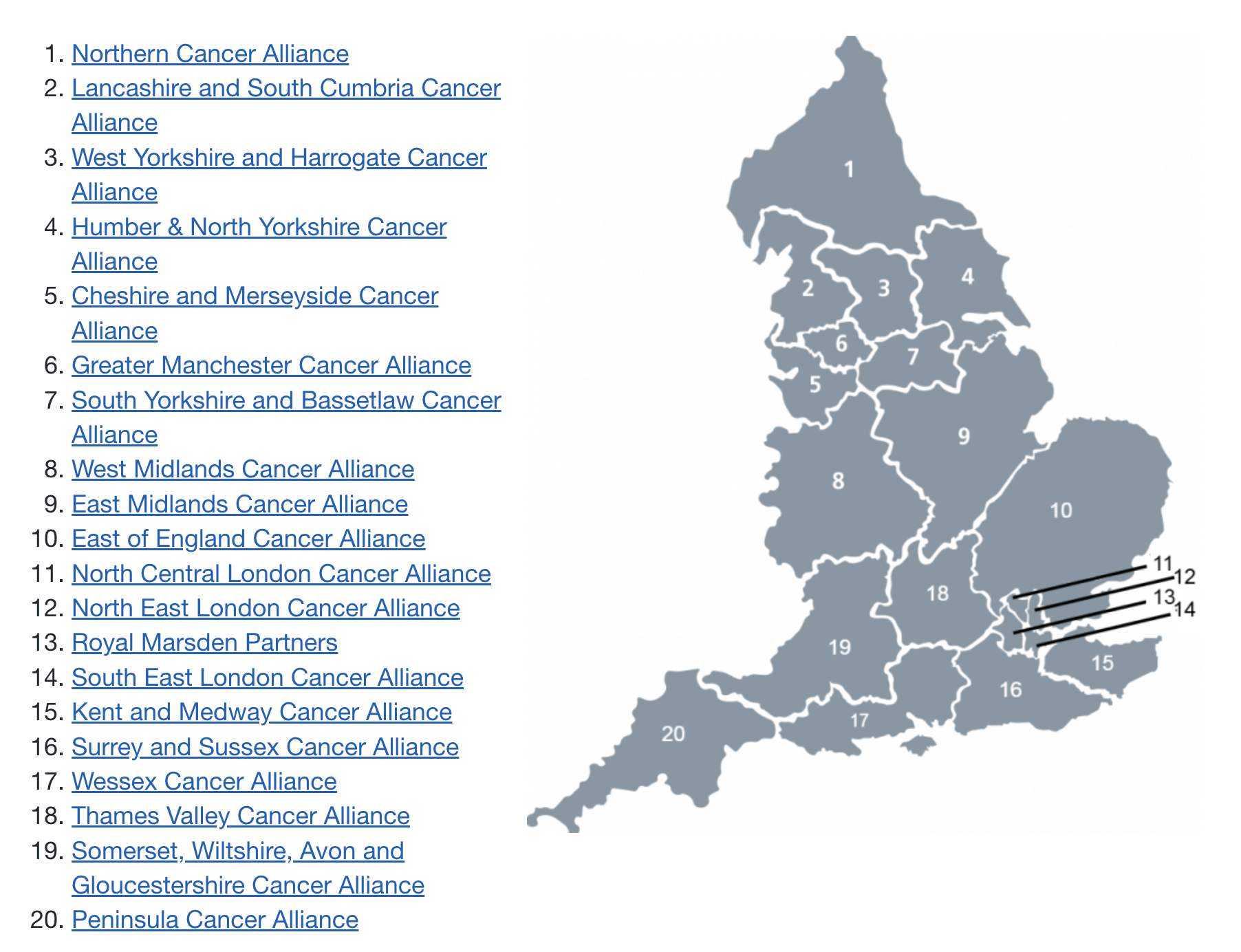 Map of Cancer Alliances in England